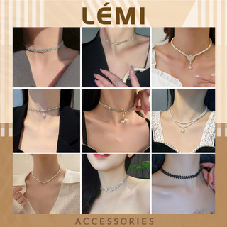 Vòng cổ Choker nữ đính đá đính ngọc Dây chuyền Choker thời trang Hàn Quốc Lémi