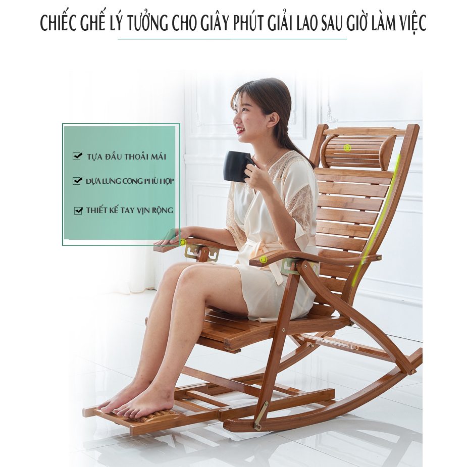 Ghế lười tựa lưng - Ghế thư giãn bập bênh thư giãn gỗ tre cao cấp giá rẻ