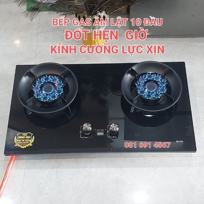 Bếp gas âm lật 10 đầu đốt có hẹn giờ kính cường lực xịn bán lấy vốn 5*《New》