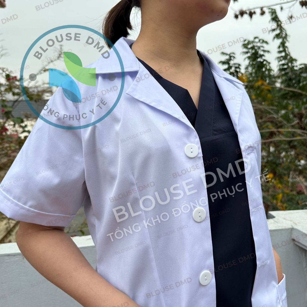 Áo Blouse trắng Bác sĩ Nam Nữ cộc tay, Áo choàng Blue Phòng Thí Nghiệm, Phòng Khám, Spa, Thẩm Mỹ Viện, SV Y Dược