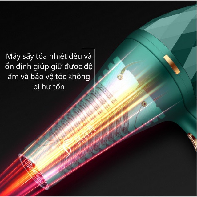 Máy sấy tóc tạo kiểu KAW chính hãng, 2 chế độ sấy nóng lạnh, công suất 1200W gió mạnh nhanh khô