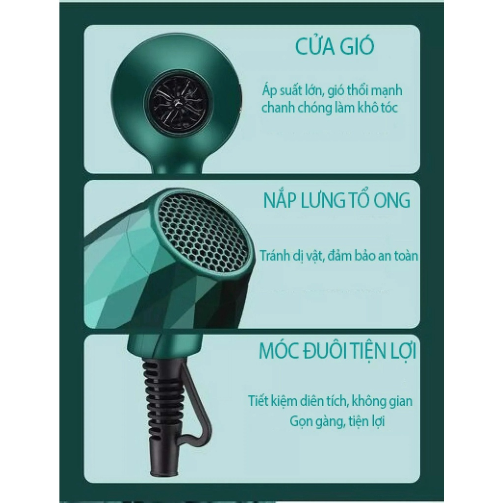 Máy sấy tóc tạo kiểu KAW chính hãng, 2 chế độ sấy nóng lạnh, công suất 1200W gió mạnh nhanh khô