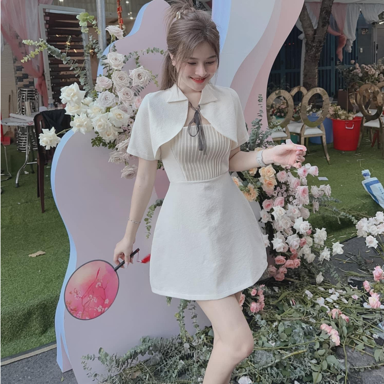 Set Váy 2 Dây Kèm Áo Khoác Rời Phong Cách Sang Chảnh Lịch Sự