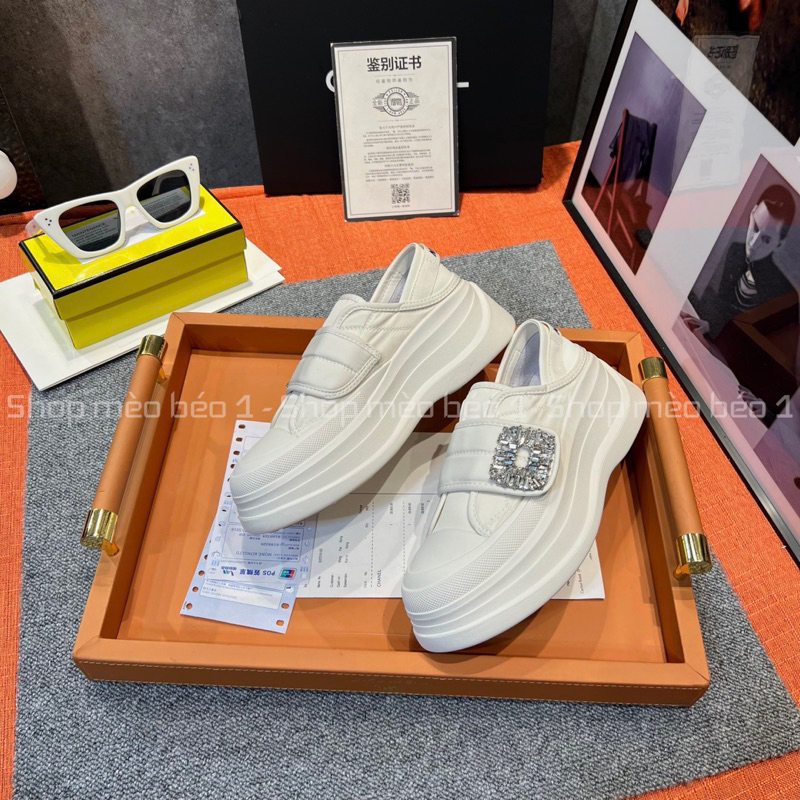 Giày lười quai dán ngang mặt đá vuông độn đế cao fullbox hàng quảng châu cao cấp