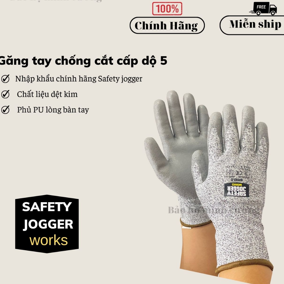 Găng tay bảo hộ chính hãng Safety Jogger Shield, găng tay chống cắt cấp độ 5 chất liệu HPPE độ dày cao màu xám