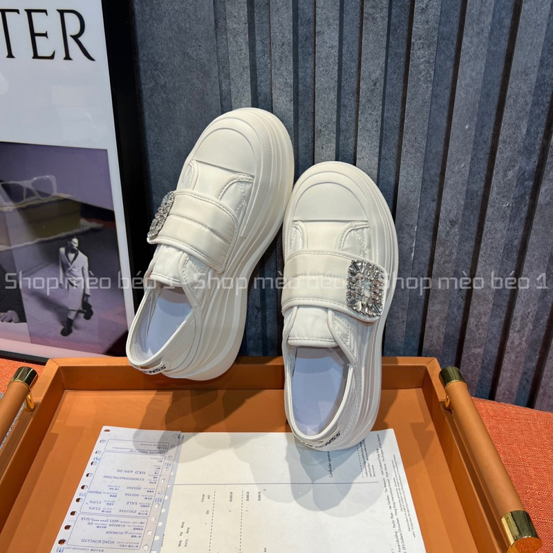 Giày lười quai dán ngang mặt đá vuông độn đế cao fullbox hàng quảng châu cao cấp