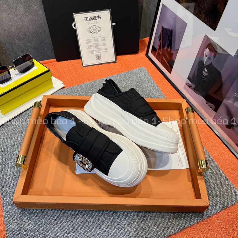 Giày lười quai dán ngang mặt đá vuông độn đế cao fullbox hàng quảng châu cao cấp