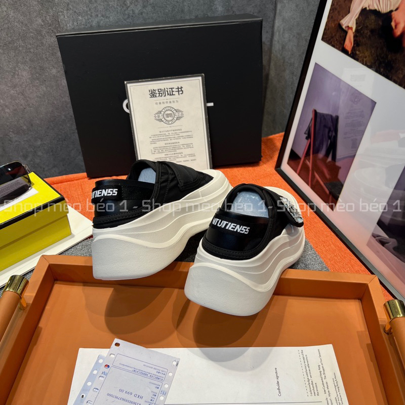 Giày lười quai dán ngang mặt đá vuông độn đế cao fullbox hàng quảng châu cao cấp