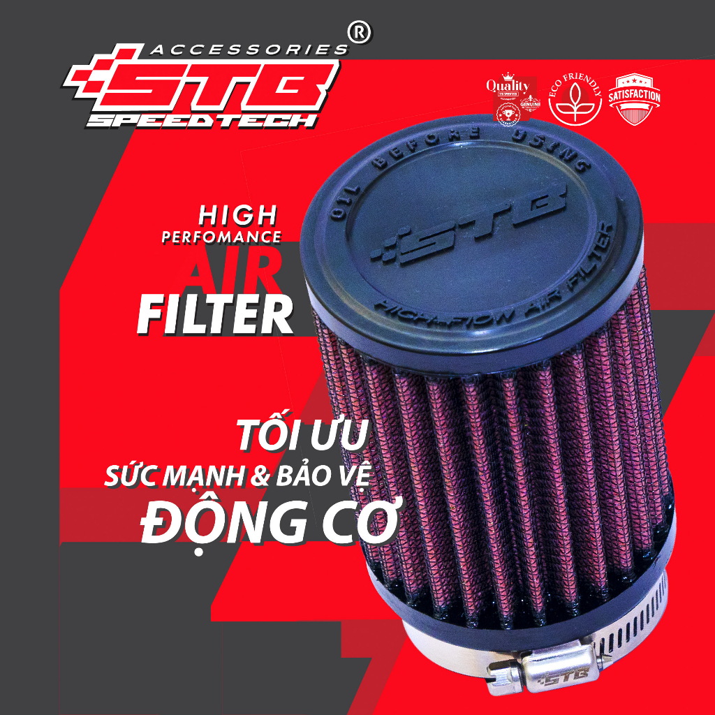 LỌC GIÓ CAO CẤP TẨM DẦU STB TRỤ 1280 (WINNER, SONIC, RAIDER, EXCITER) - VARIO 150/160 - SH150i - SH350i + ÁO TRÙM LỌC