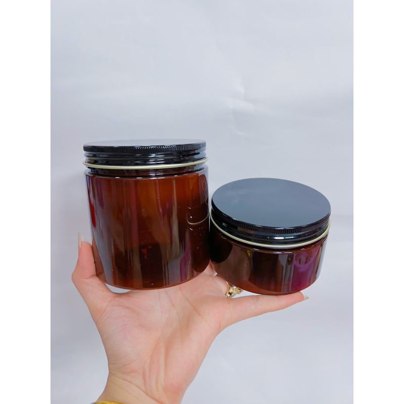 Hủ Nhựa Pet Nâu nắp nhôm đen 250G - 500G đựng kem