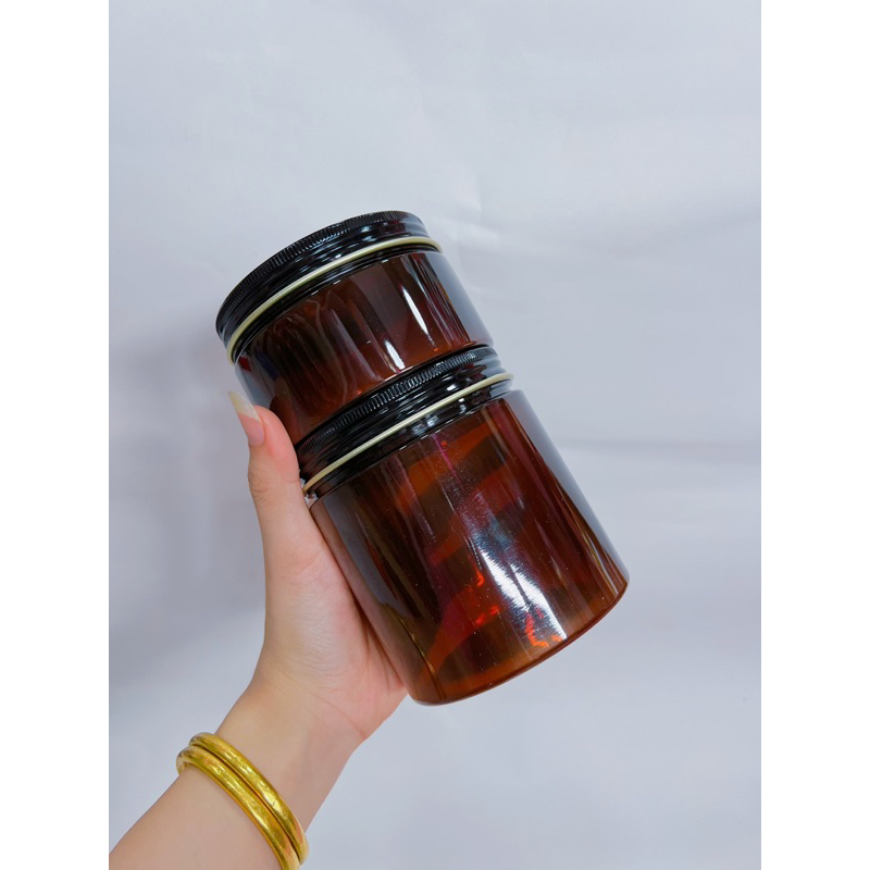 Hủ Nhựa Pet Nâu nắp nhôm đen 250G - 500G đựng kem