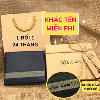 Ví da bò nam cao cấp khắc tên làm quà tặng sinh nhật cho bạn trai LIDAN, bóp tiền dáng ngang hộp vintage và thiệp LD17