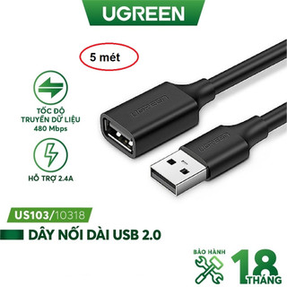 Dây Nối Dài USB 5m (1 Đầu Đực - 1 Đầu Cái) UGREEN 10318 - Hàng Chính Hãng