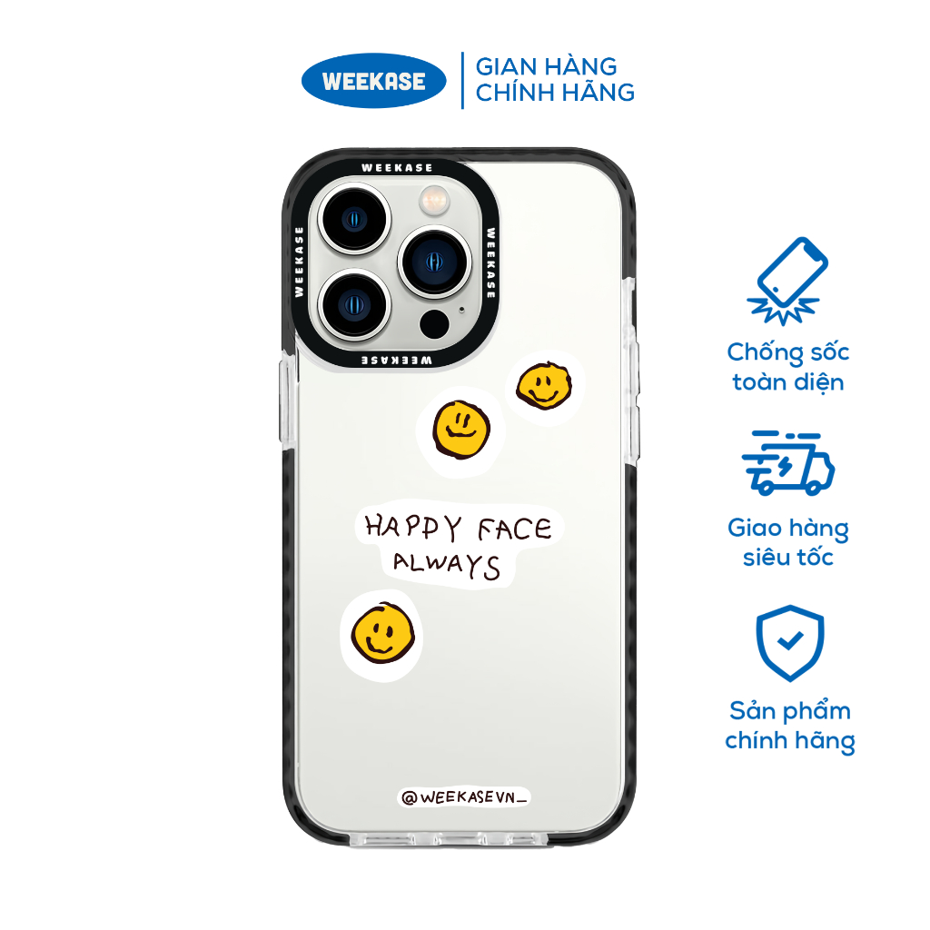 Ốp lưng iPhone viền trắng, đen chống sốc chống va đập Weekase in hình 3 mặt cười - Màu in cực bền