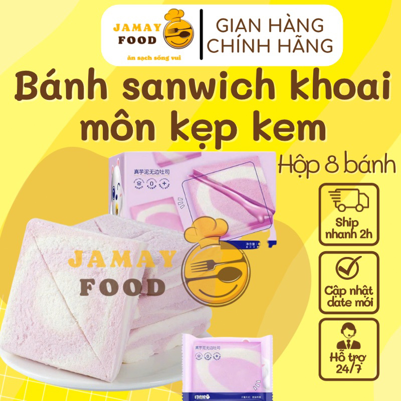 Bánh mì sanwich vị khoai môn siêu hot hộp 8 bánh mềm mịn thơm béo | Ăn vặt Jamay Food