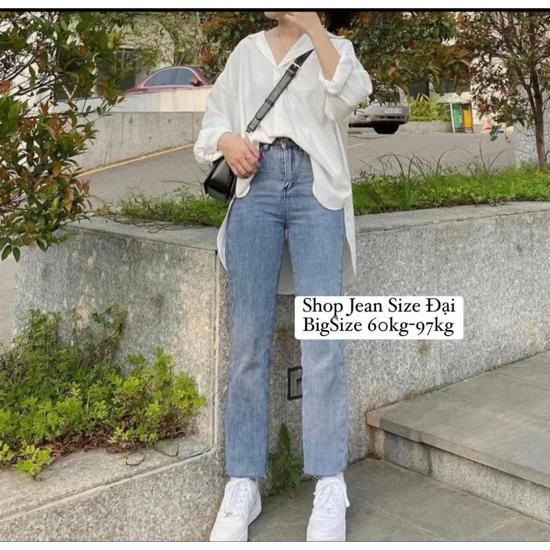 Quần Jean Nữ Bigsize Ống Đứng Râu Mèo Tua Lai Xanh Đậm-Xanh Nhạt-Đen. Lưng Cao Trên Rốn-Co Giãn Mạnh