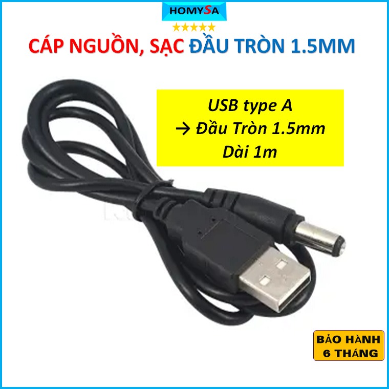 Cáp sạc đầu tròn 1.5mm thông dụng - Sử dụng cho loa niệm phật mini , đèn pin, máy tăm nước ... Dài 1m