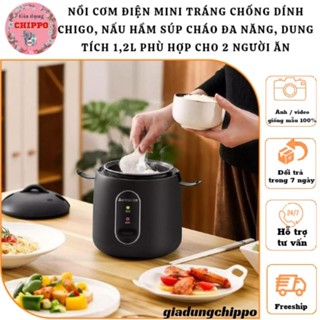 Nồi cơm điện mini tráng chống dính CHIGO, nấu hầm súp cháo đa năng, dung tích 1,2L phù hợp cho 2 người ăn