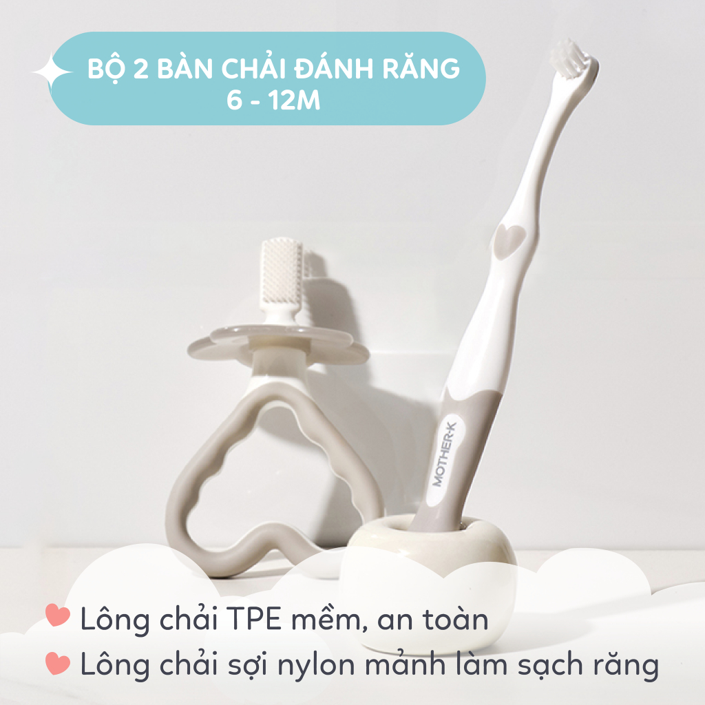 Bộ bàn chải chăm sóc răng miệng cho bé 6-12 tháng Mother-K Hàn Quốc