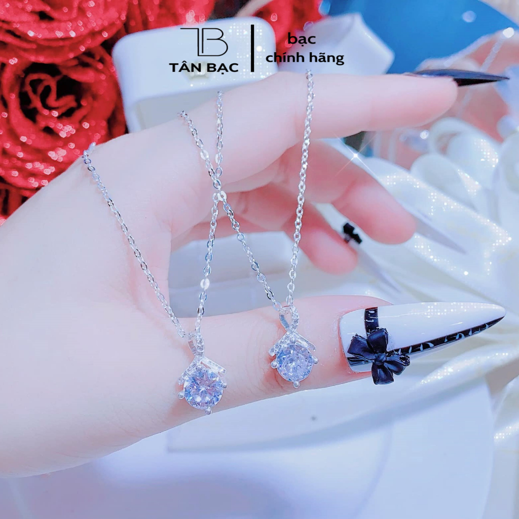 dây chuyền mặt đá chéo lấp lánh , bạc 925 cao cấp - TÂN BẠC SOTRE