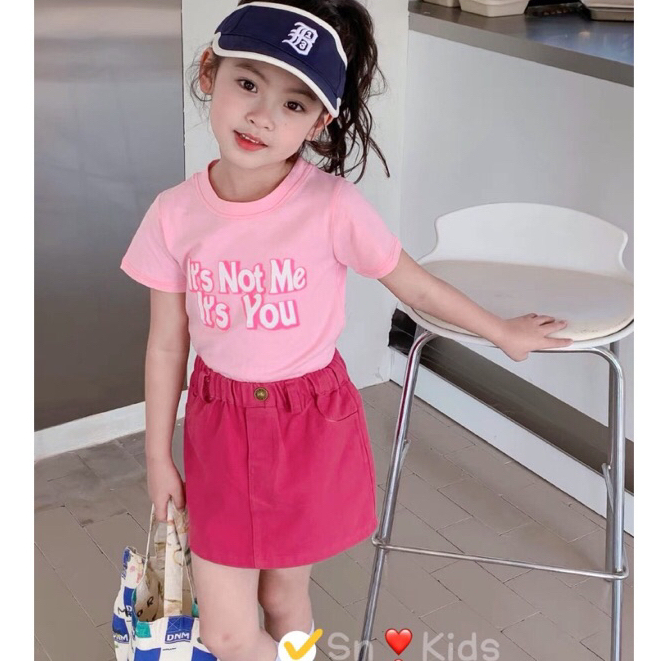 Sét chân váy hồng mix cùng áo phông thời trang cho bé gái từ 8-29kg