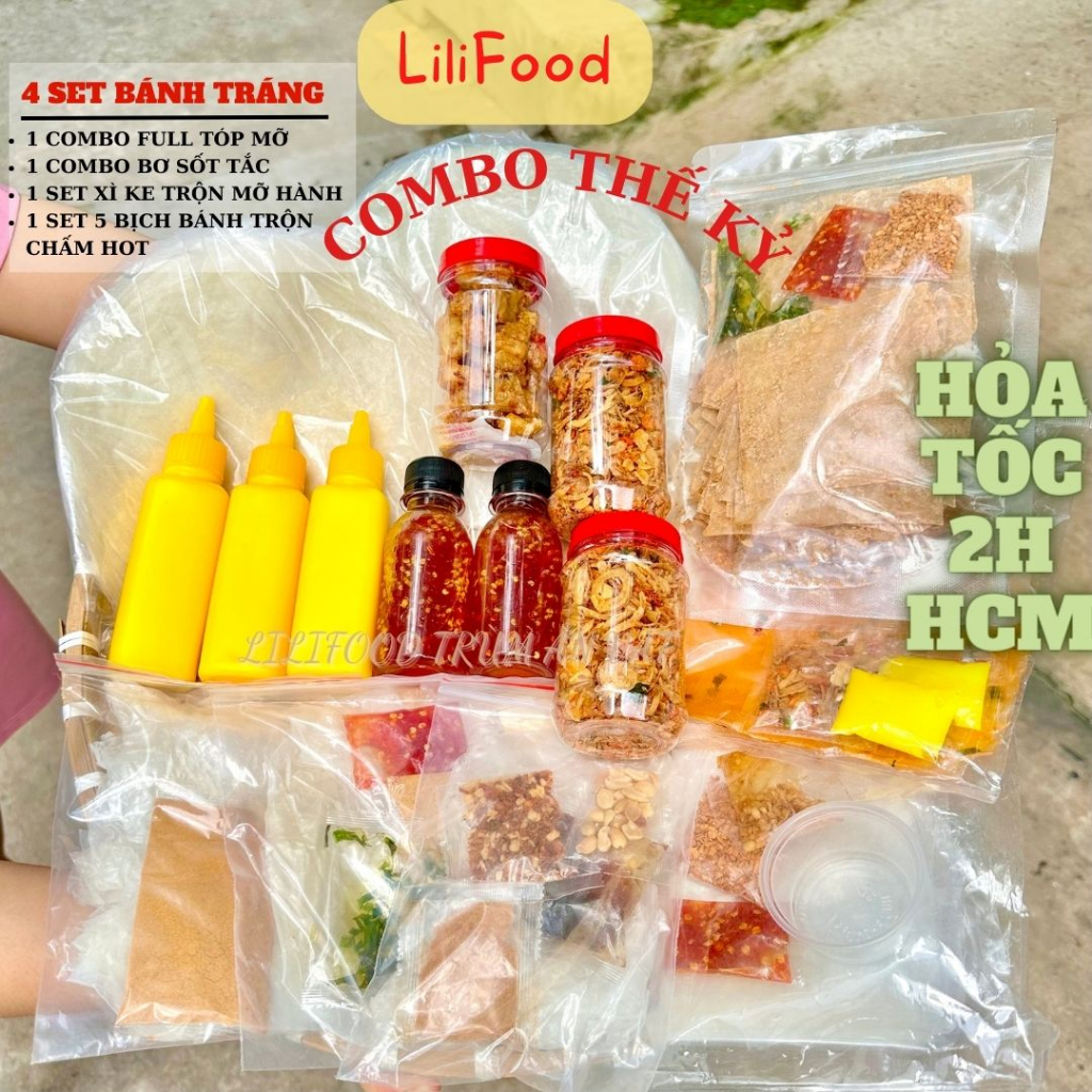 COMBO Bánh Tráng Phơi Sương + Muối Tép Trộn Hành Phi + Tóp Mỡ + Sốt Tắc + Bơ Trứng Gà Nguyên Chất Siêu Ngon LiliFood