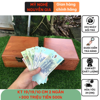 Hộp gỗ đựng tiền tiết kiệm 2 ngăn có khóa (Size Lớn)