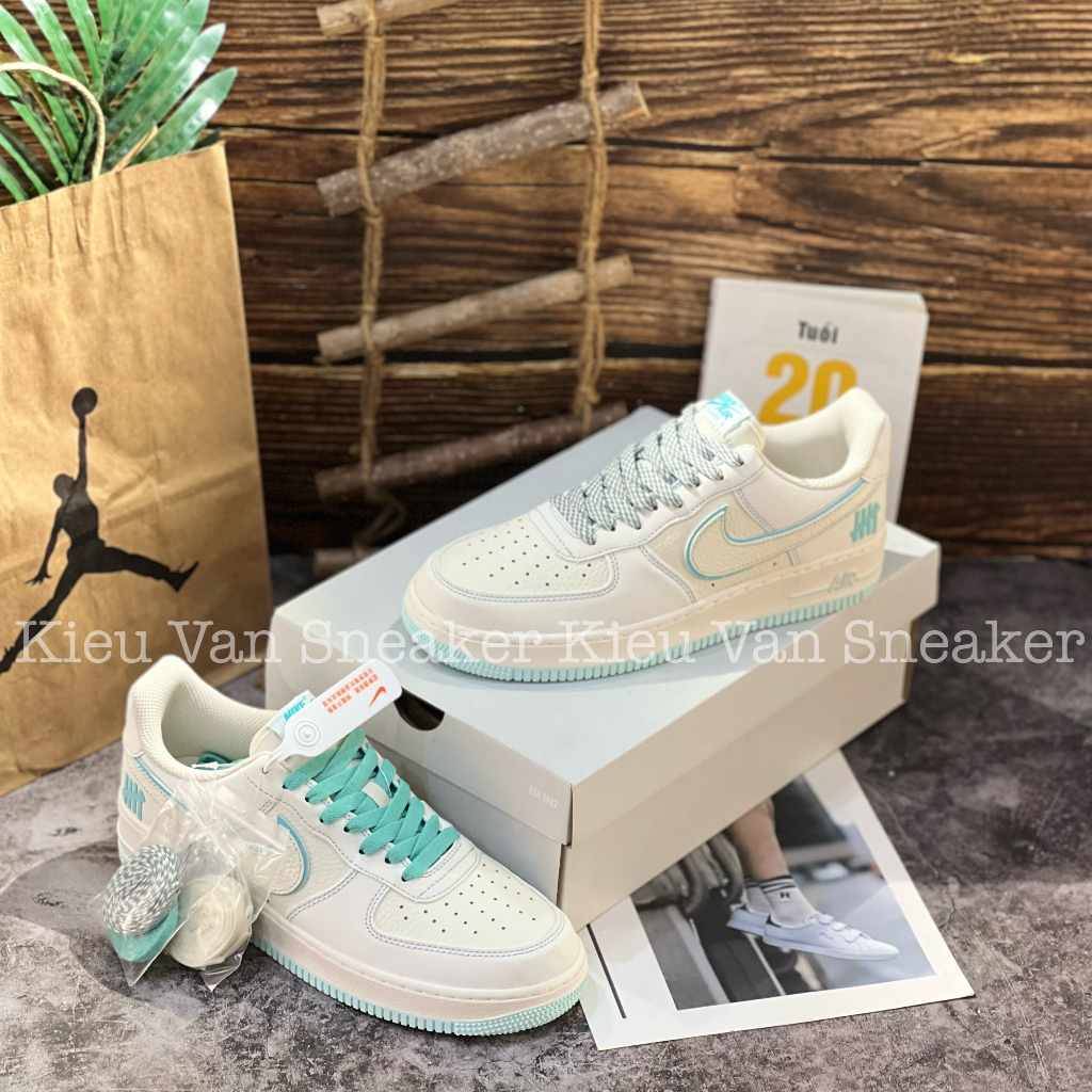 Giày Thể Thao Nam Nữ Undefeated x Nike Air Force 1 07 Low Beige White Ice Blue Af1 Trắng Xanh Ngọc