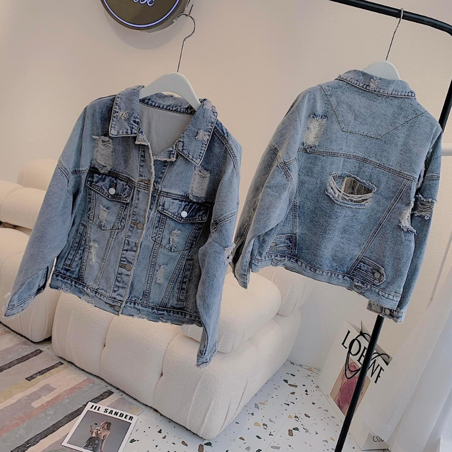 Áo khoác bò rách dáng thụng hàng QC - Anna.Store