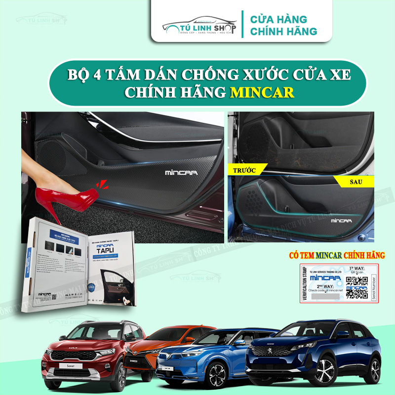 Bộ 4 Tấm dán Tapli xe ô tô chống trầy xước cửa xe hãng MINCAR, chống xước tapi cửa ô tô bằng Carbon Air Fiber cao cấp