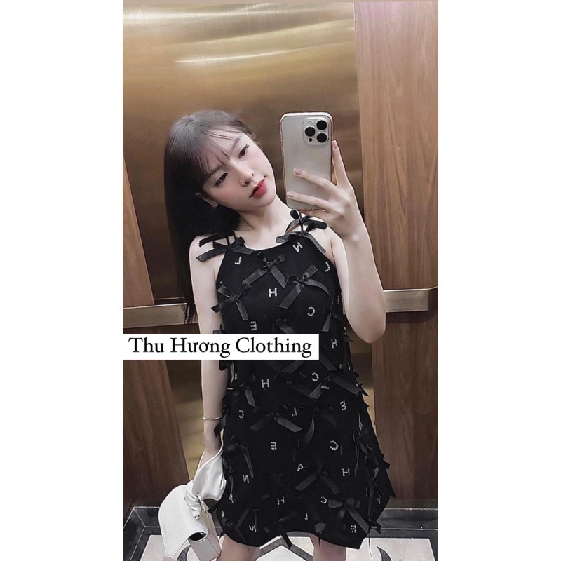 Váy hai dây dáng xuông phối nơ đính đá sang chảnh đi chơi đi cưới