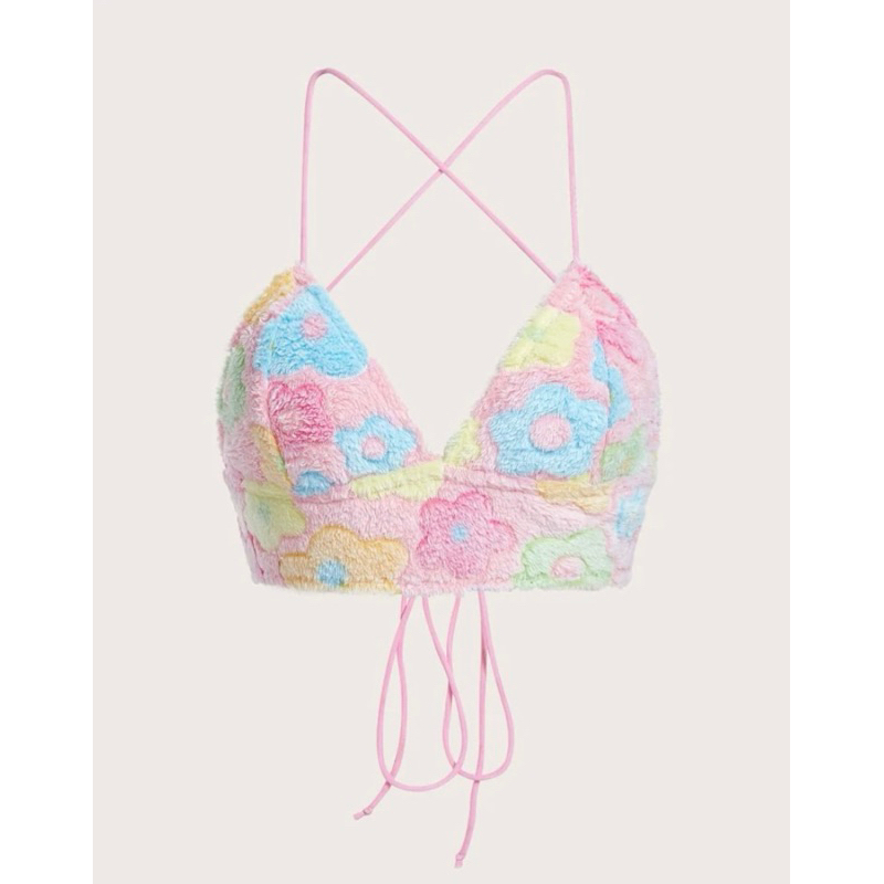 Set quần áo lông hoạ tiết hoa đan dây