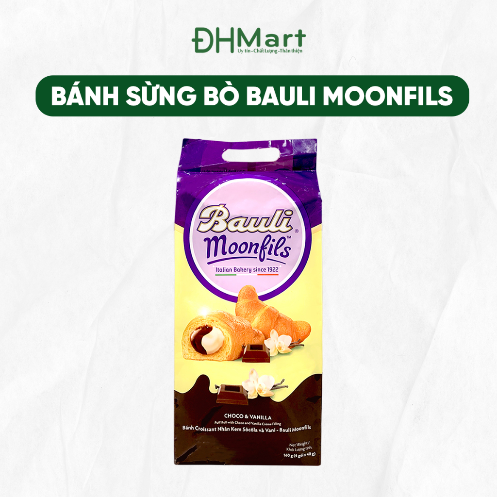 Bánh sừng bò Bauli Moonfils 160g nhân kem Socola và Vani, Croissant nhân mix 2 vị