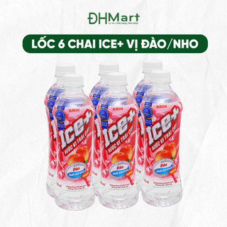 Lốc 6 chai nước uống vị trái cây Ice+ vị Đào/Nho chai 490ml giải khát an toàn cho sức khỏe