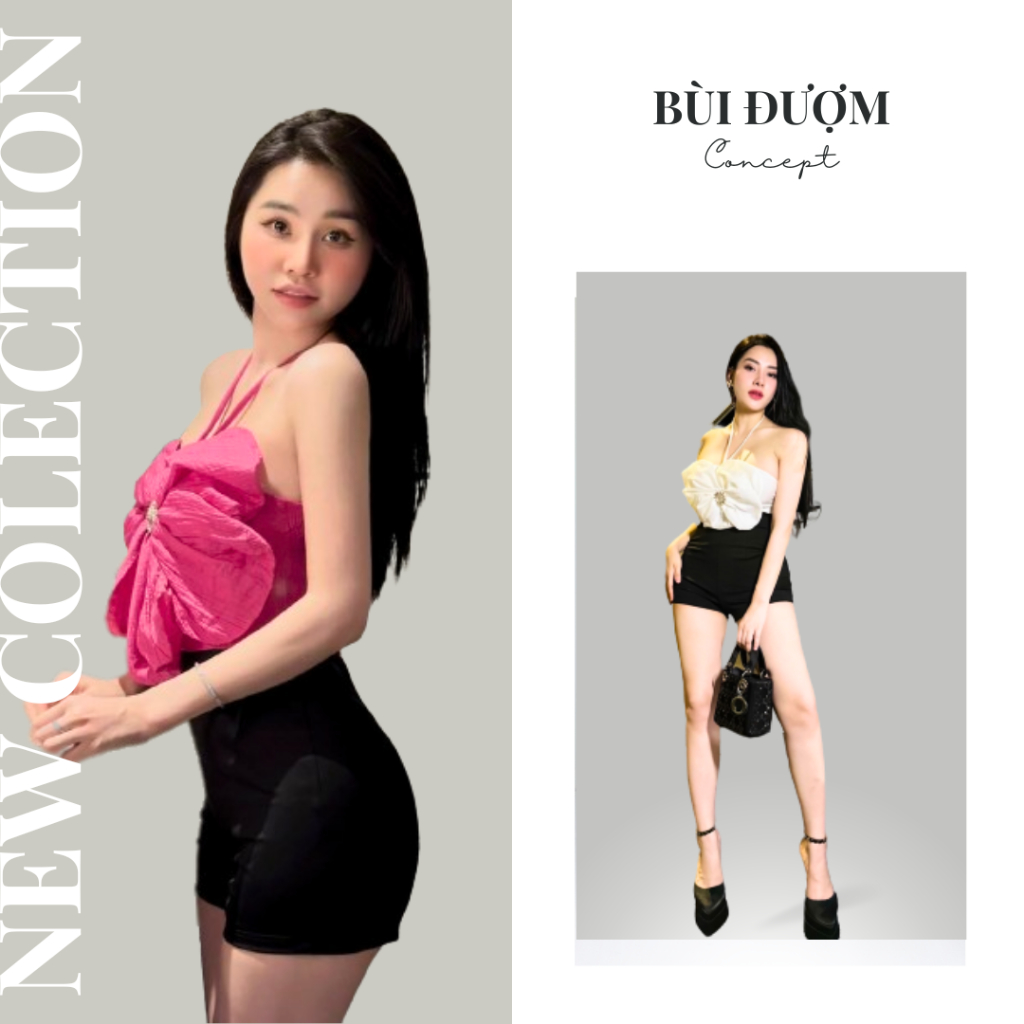 Jumpsuit Hoa Hồng Ngực Cổ Yếm Dáng Ngắn Sexy Cá Tính Bùi Đượm Concept, Váy Ôm Áo Quây Ngực Hoa Bồng Quần Short Ngắn