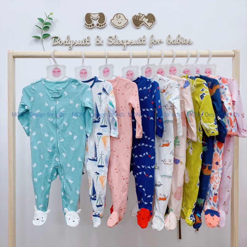 Sleepsuit kèm BAO TAY LẬT, bộ bodysuit liền tất cho bé sơ sinh hàng xuất dư các hãng