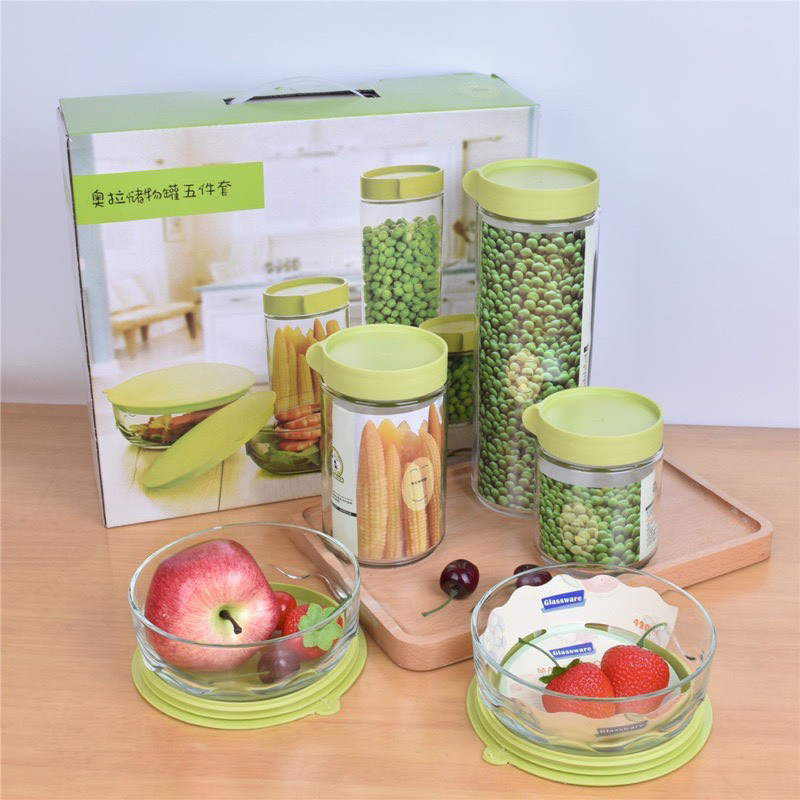 SET 5 HỦ THỦY TINH XANH SIÊU XINH