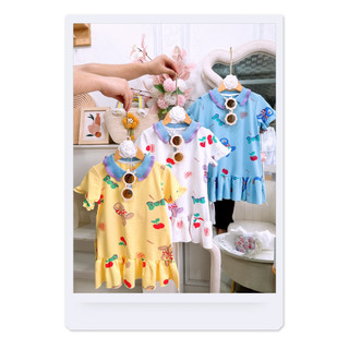 Váy polo cá sấu may viền bèo in họa tiết hoạt hình xinh xắn cho bé gái 8-22kg