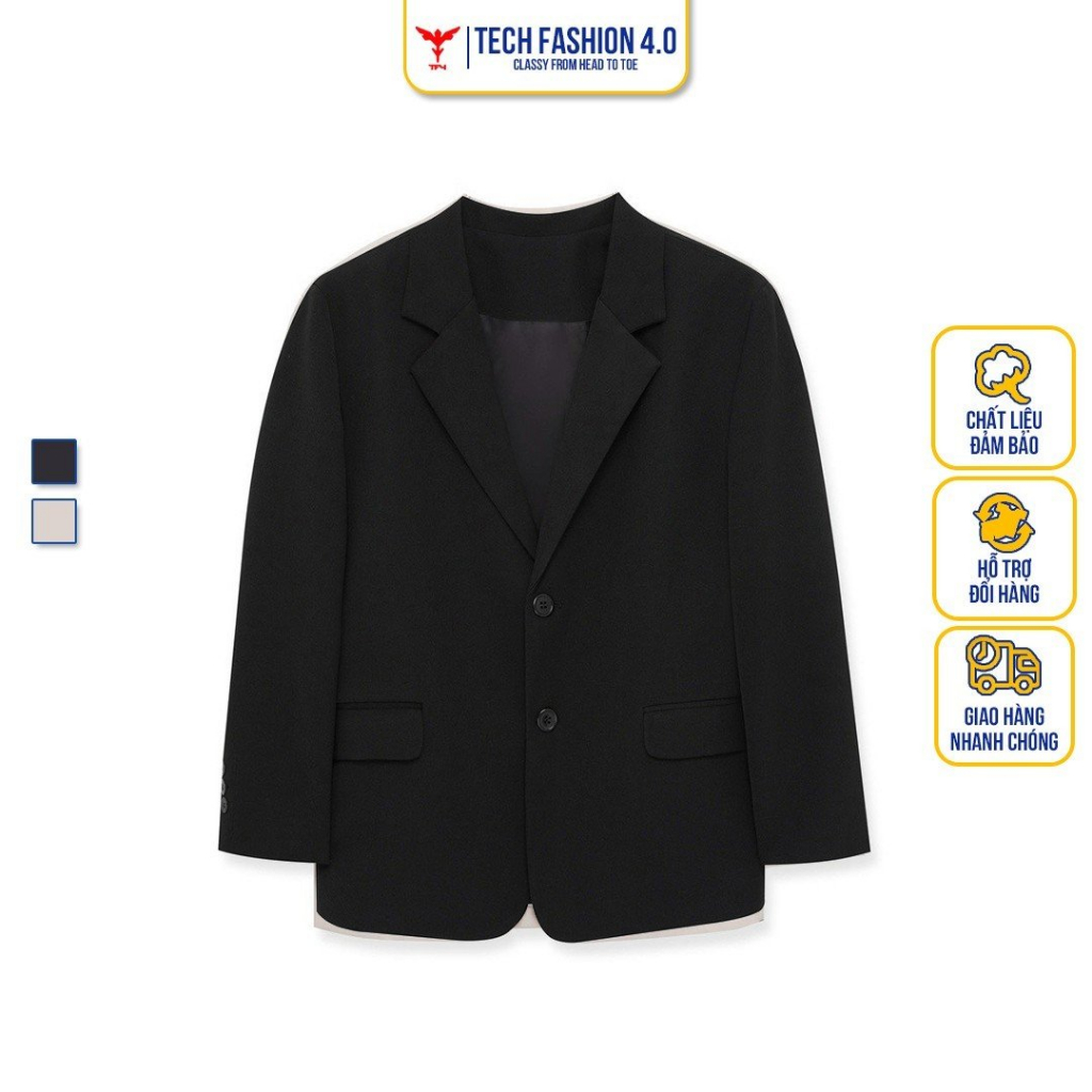 Áo khoác blazer nam form rộng hàn quốc màu đen, kem, ghi 2 khuy cài TF4