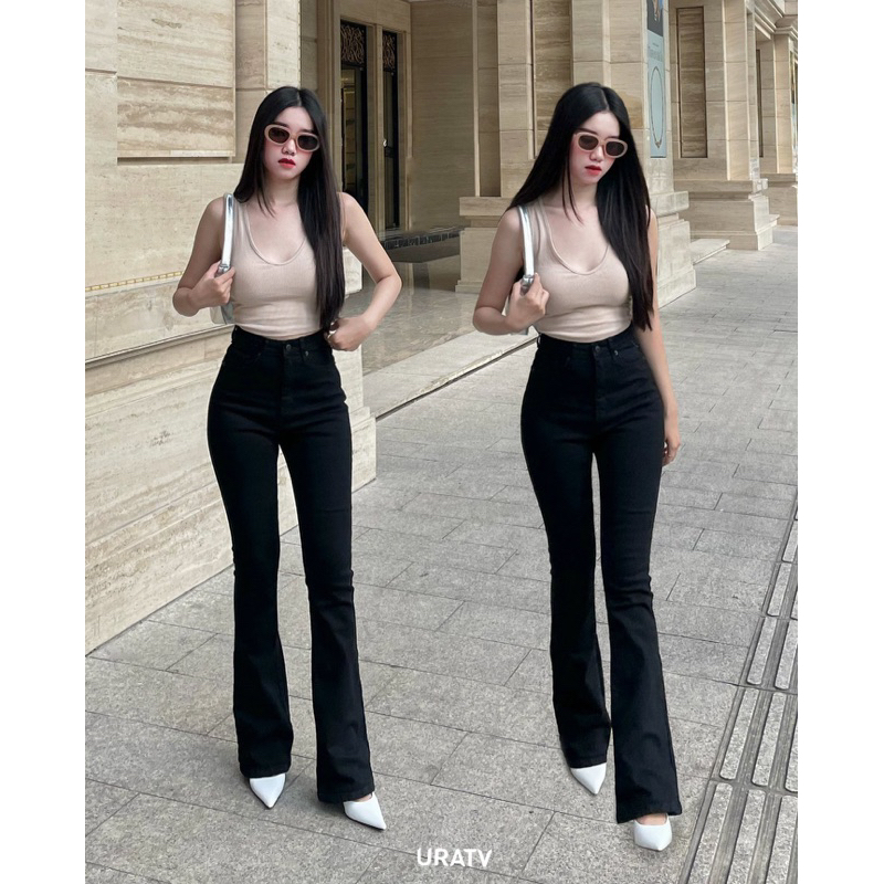 Quần jeans loe dài 105cm lưng cao phủ gót URATV | BigBuy360 - bigbuy360.vn