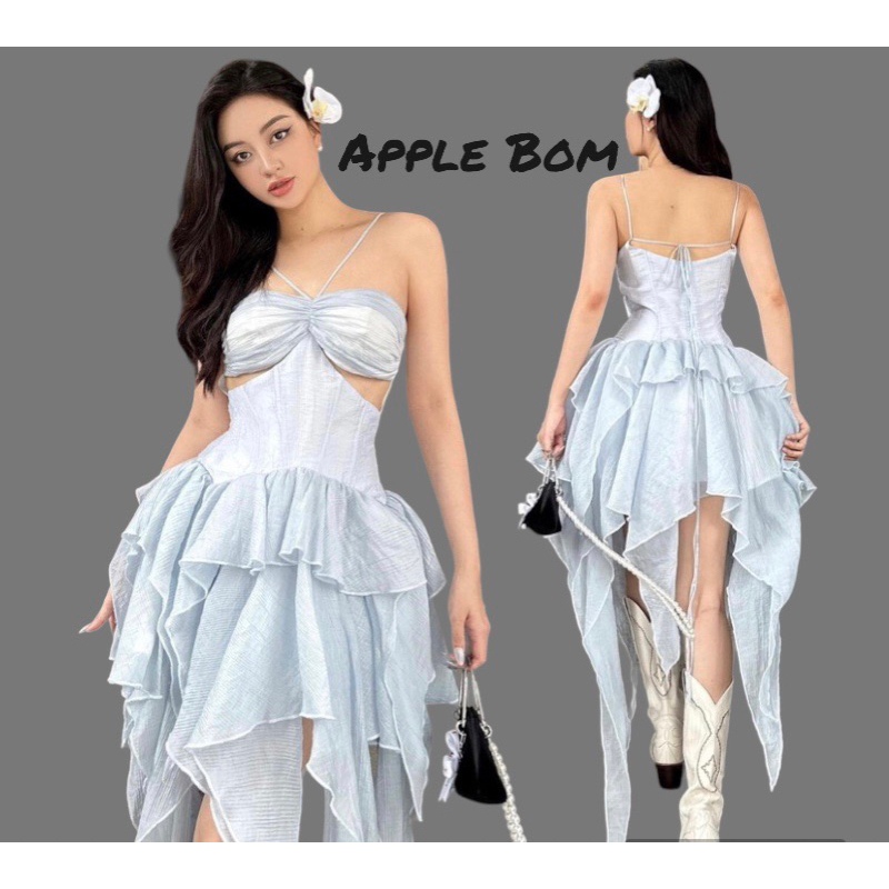 Đầm Midi Cổ Yếm Tua Rua Chất Liệu Tơ Gân Sang Chảnh