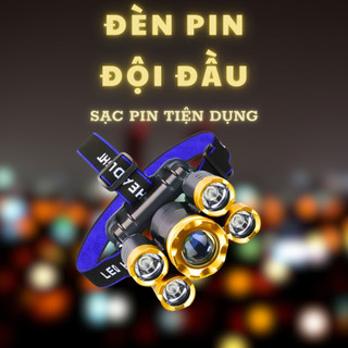Đèn pin đội đầu 5 bóng led - siêu sáng, kèm pin, kèm sạc