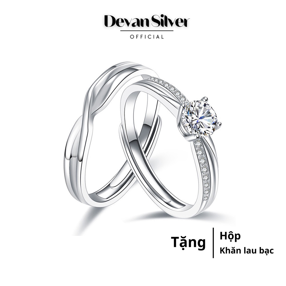 Nhẫn đôi bạc Devan, nhẫn bạc đôi freesize 1 trụ đá hình vô cực Infinity ý nghĩa, quà tặng trang sức bạc cao cấp..