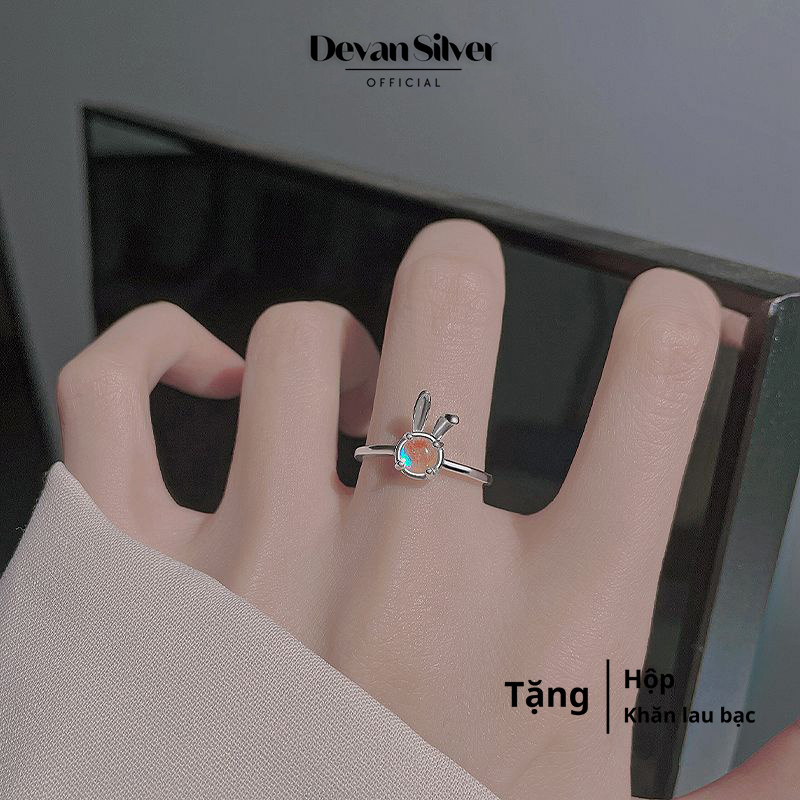 Nhẫn bạc nữ hình thỏ đá Moon cao cấp, nhẫn nữ Devan freesize (có thể chỉnh size) chất liệu bạc cao cấp, trang sức bạc nữ