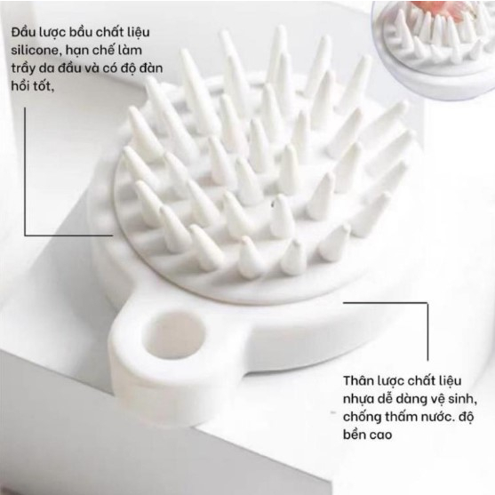 Lược Gội Đầu Silicon Mát Xa Da Đầu, Giảm Rụng Kích Thích Mọc Tóc Màu Trắng