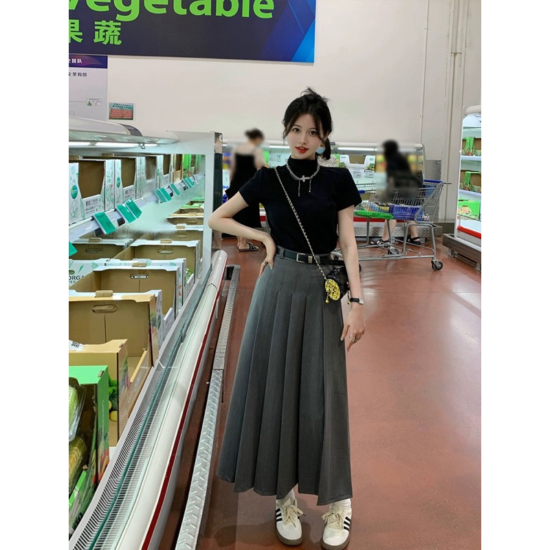 Chân Váy Dáng Dài Xếp Ly Hai Màu Đen Ghi HIGHT DRESS ( có bigsize)