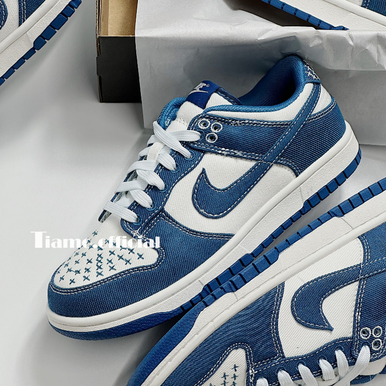 Giày Thể Thao Sneaker Ni'ke Dunk Denim Màu Trắng Mix Xanh Jean Cho Nam Nữ
