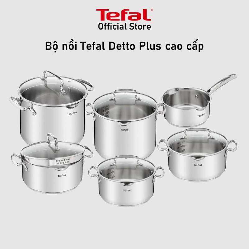 Nồi inox Tefal Duetto Plus Quánh 16cm - 1.4L, Nồi 20cm - 2.8L, Nồi 24cm - 4.9L, Nồi 28cm - 10.4L