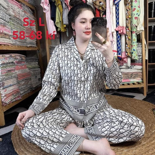 Bộ ngủ D.O xám dài và ngắn tay,TK lụa xước ánh kim của 2CE
