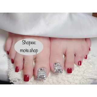 Nailbox - Móng Chân úp nails đỏ đô phối đá